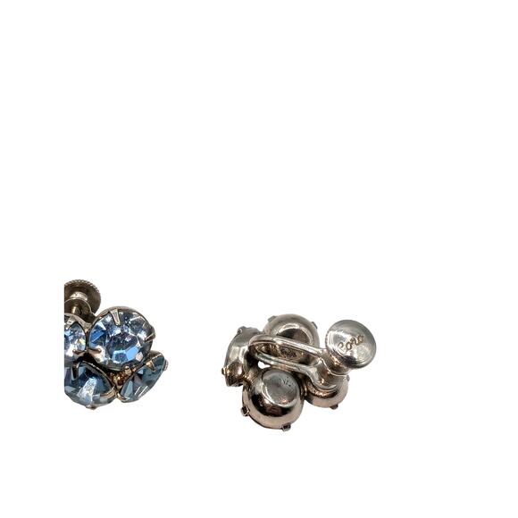 Vintage Signed Coro Blue Crystal Rhinestone Silver Tone Screw Back Earrings - Picture 3 of 5